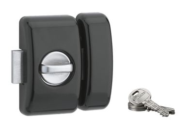 Verrou de porte d'entrée universel à bouton et cylindre 45 mm noir 3 clés THIRARD