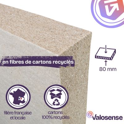 Panneau fibre de carton épaisseur 80 mm - l. 0,6 x L.1,2 m - lot de 7 panneaux - VALOSENSE