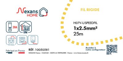 Fils électriques H07V-U 2,5 mm² rigides bleu, rouge et vert/jaune 25 m par 3 - Speedfil NEXANS