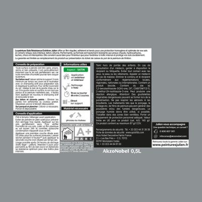 Peinture sol extrême gris fossile RAL 7045 0,5L JULIEN