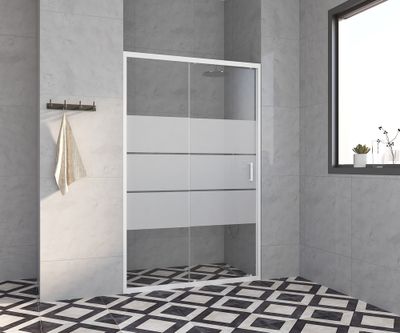 Porte de douche coulissante 120x185 cm profilé blanc verre sérigraphié 4 mm Primera - OCEA