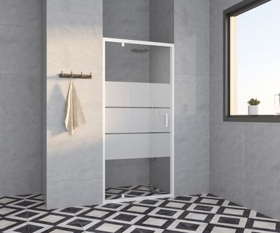 Porte de douche pivotante 90x185 cm profilé blanc verre sérigraphié 4 mm Primera - OCEA