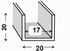 PROFILE U ALUMINIUM BRUT 20X20X20X1,5MM INT.17MM 2M CQFD
