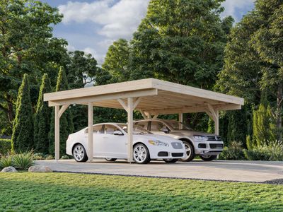 Carport toit plat en bois Karl - 2 voitures - 30,7 m² hors-tout - Livraison à domicile incluse - PALMAKO