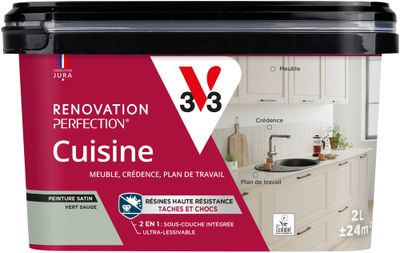 Peinture de rénovation pour cuisine vert sauge finition satinée 2L - V33