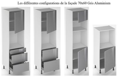 Façade de cuisine 1 porte Gris Aluminium  70 x 60 cm pour meuble haut et bas