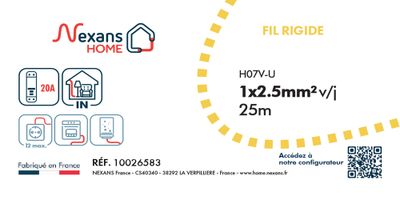 Fil électrique H07V-U 2,5 mm² rigides vert/jaune 25 m - Speedfil NEXANS