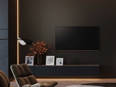 Panneau décoratif MDF 3D Latt Luxx noir mat sur fond bronze - Lot de 2 - 20 x 287 x 2500 mm - AJ TIMBER