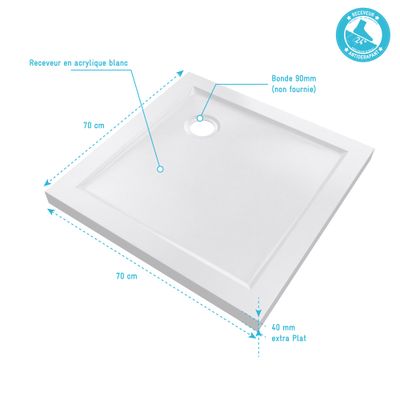 Receveur de douche 70x70 cm acrylique blanc Pure 2 - AURLANE