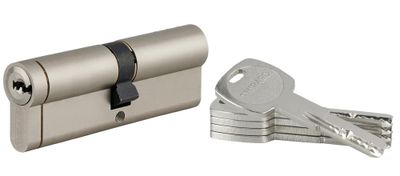 Cylindre de serrure double entrée 45 x 50 mm Transit 1 haute sécurité nickelé 4 clés THIRARD