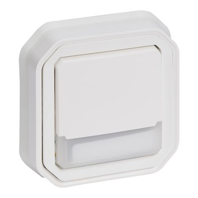 Bouton poussoir inverseur étanche IP55 lumineux + porte-étiquette encastrable Blanc - Plexo LEGRAND