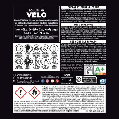 Bombe de peinture multi-supports solution vélo piste noire mat velouté 400 mL - RIPOLIN