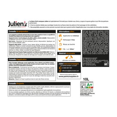 Peinture acrylique anti-marque blanc velours 10 L - JULIEN