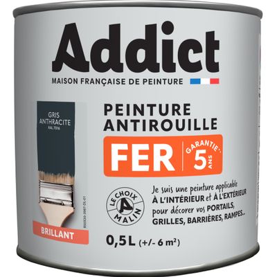 Peinture FER Brillant gris anthracite ral 7016 0,5 L - ADDICT