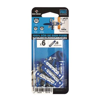 Chevilles MX 8 x 50 mm vis 4,5 x 55 mm par 6 RED HEAD
