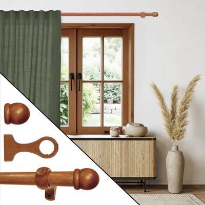 Kit de tringle à rideaux en bois 2 m diam 28 mm Finition Bois merisier - MOBOIS