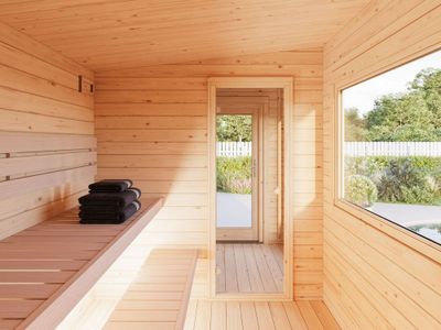 Sauna extérieur Palmako Sanna 4,1m² double vitrage et pergola - 12,6 m² - PALMAKO