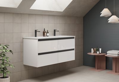 Caisson de salle de bains Thana 4 tiroirs L120 x H55 x P45 cm panneau de particules blanc