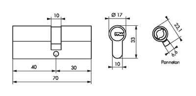Cylindre de serrure double entrée 40 x 30 mm Transit 1 haute sécurité nickelé 4 clés THIRARD