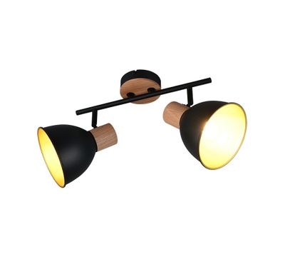 Réglette 2 spots E27 Delume noir et bois 2x40W - REALITY