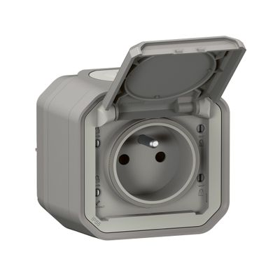 Prise 2 pôles + terre saillie gris Plexo IP55 LEGRAND