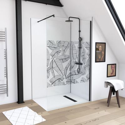 Paroi de douche à l'italienne 120x195 cm profilé noir verre transparent 5 mm Jungle - AURLANE