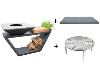 Brasero de cuisson G4 graphite avec plaque plancha, grille et couvercle de protection ARTISS