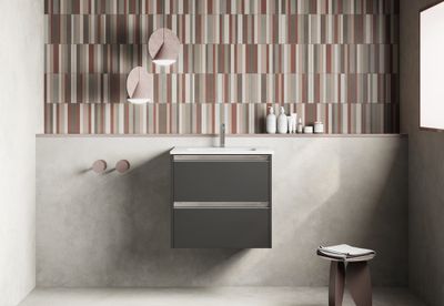 Caisson de salle de bains Thana 2 tiroirs L60 x H55 x P45 cm panneau de particules anthracite mat