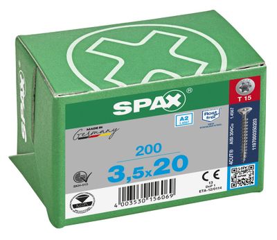 Vis inox tête fraisée T-star 3,5 x 20 mm par 200 SPAX