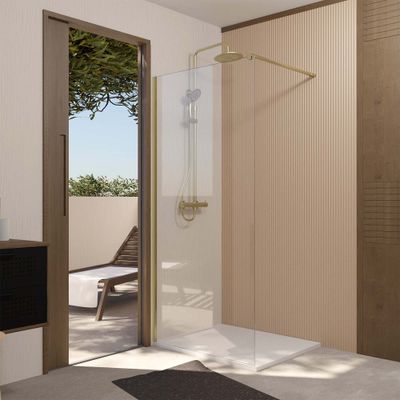 Paroi de douche à l'italienne 90x195 cm profilé or verre transparent 5 mm Essentiel Gold - AURLANE