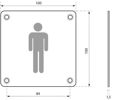 Plaque signalétique à visser Wc homme 100 x 100 mm THIRARD