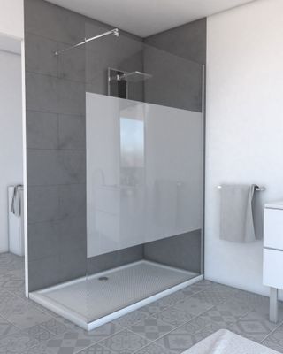 Paroi de douche à l'italienne 140x200 cm profilé chrome verre dépoli 8 mm Parma - AURLANE