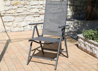 Fauteuil de jardin multipositions AVILA aluminium graphite et toile grise PROLOISIRS Livraison à domicile incluse