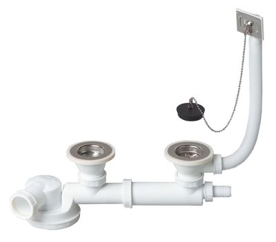 Vidage complet extra-plat Ø60 mm pour évier 2 bacs - WIRQUIN