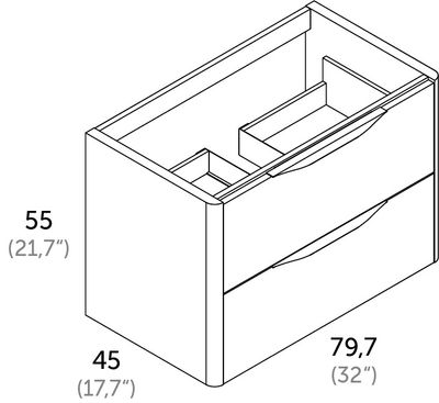 Meuble de salle de bains 2 tiroirs L80 x H60 x P45 cm mélaminé chêne naturel avec plan vasque céramique Mirabo