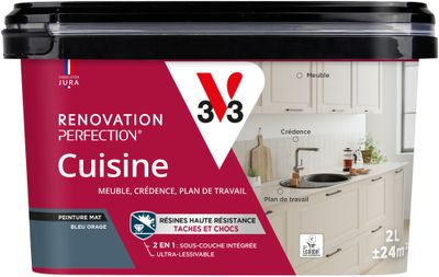 Peinture de rénovation pour cuisine bleu orage finition mate 2L - V33
