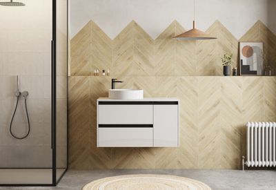 Caisson de salle de bains Thana 2 tiroirs 1 porte 100 x 59 x 46 cm panneau de particules blanc