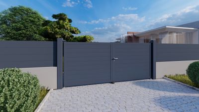 Portail battant Balthazar alu ouverture droite poussant 3m x 1m51 gris COFRECO