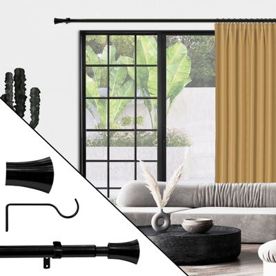 Kit tringle à rideaux extensible en métal de 1.20 à 2.10 m diam 16 à 19 mm Finition Noir mat- MOBOIS