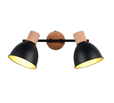 Réglette 2 spots E27 Delume noir et bois 2x40W - REALITY