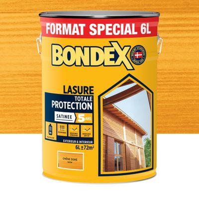 Lasure totale protection 5 ans chêne doré satin 6 L - BONDEX