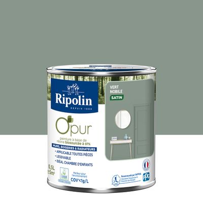 Peinture O'PUR mur & boiserie Vert Nobile satin 0,5 L - RIPOLIN