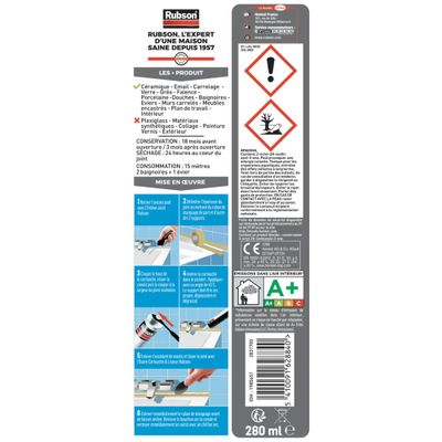 Mastic Silicone Bain & Cuisine Pure anti moisissures blanc 280 ml RUBSON