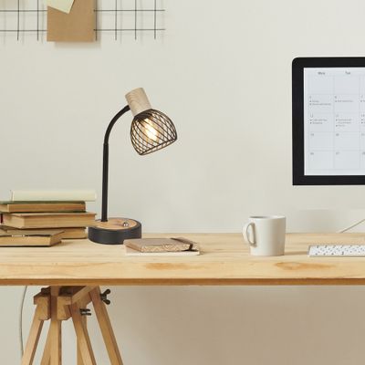 Lampe à poser E14 Kento noir et bois 40W - COREP