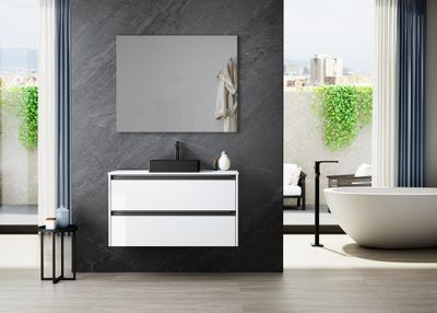 Caisson de salle de bains Thana 2 tiroirs L100 x H55 x P45 cm panneau de particules blanc