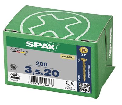 Vis tête fraisée PZ 3,5 x 20 mm par 200 SPAX