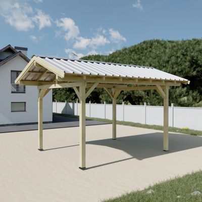Carport double pente bois massif naturel 17.85 m²  - HABRITA