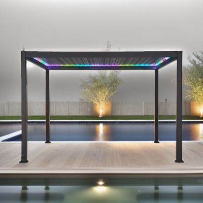 Pergola bioclimatique motorisée aluminium + éclairage led  4X 3m HABRITA