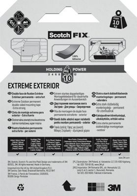 Ruban adhésif double face extérieur Scotch-FIX Extreme 1,5 m x 19 mm noir 10 kg - SCOTCH
