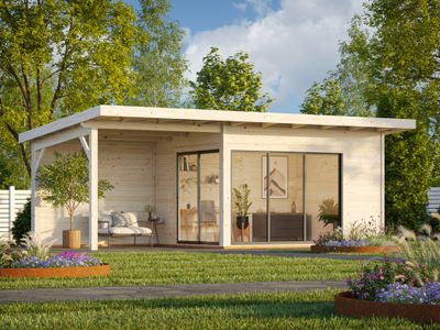 Studio de jardin en bois avec pergola Andrea - Baies simple vitrage - 28,7 m² hors-tout - Livraison à domicile - PALMAKO